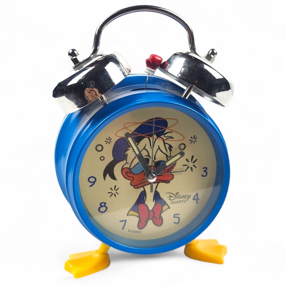 VTG Disney Donald Duck Alarm Clock Boxing Glove Bell Yellow Feet Quartz